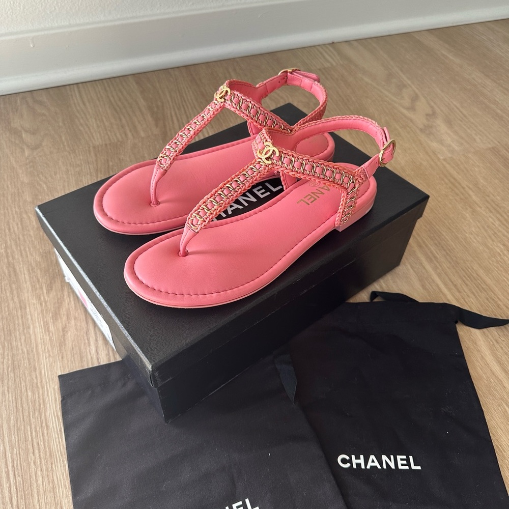 100% authentic Chanel chain sandals lambskin